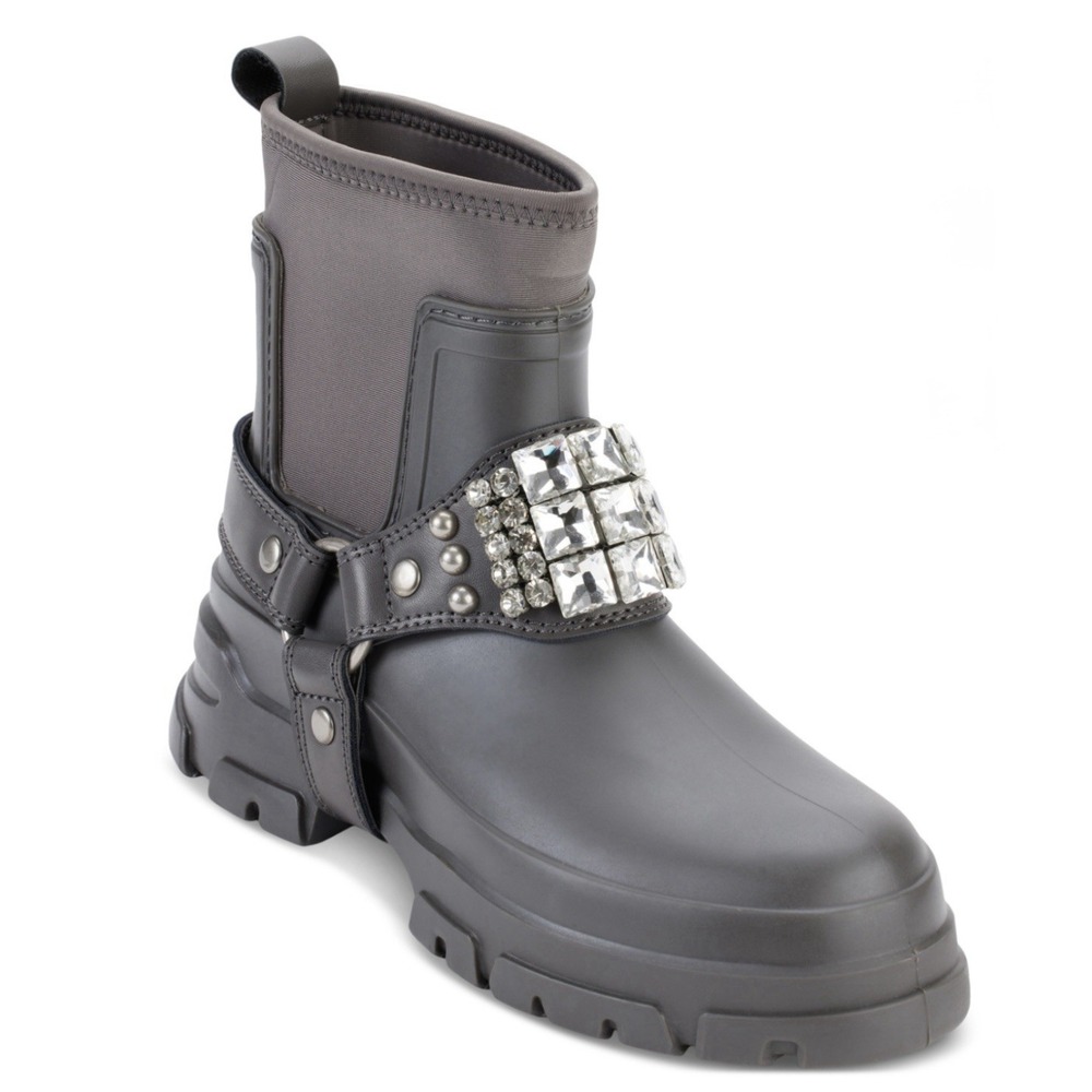 Karl Lagerfeld Paris Rylie Embellished Lug Boots Womens 11 Grey Jeweled Studded‎